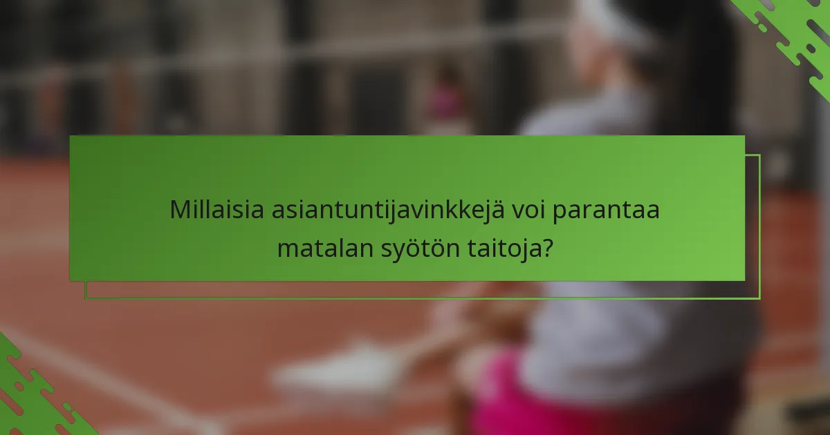 Millaisia asiantuntijavinkkejä voi parantaa matalan syötön taitoja?